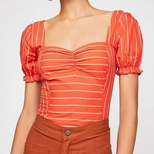 Free People coral and white stripped crop top
